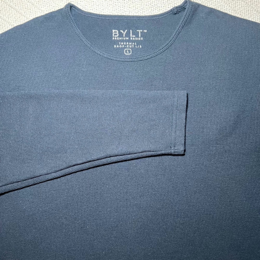 BYLT Premium Basics Mens Thermal Drop-Cut Long Sleeve Shirt Navy Blue Large